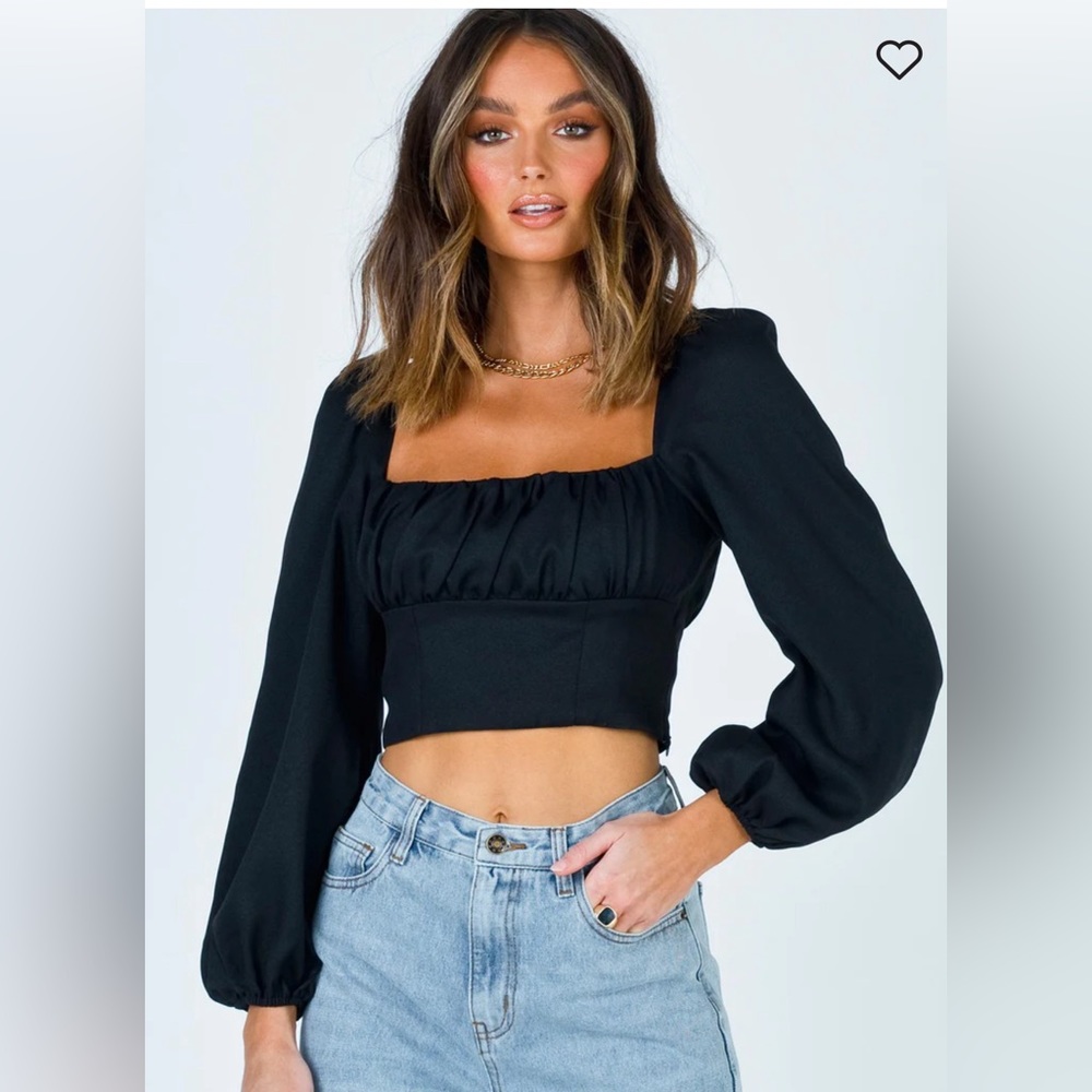 Romantic cottagecore black square neck long puff sleeves crop top